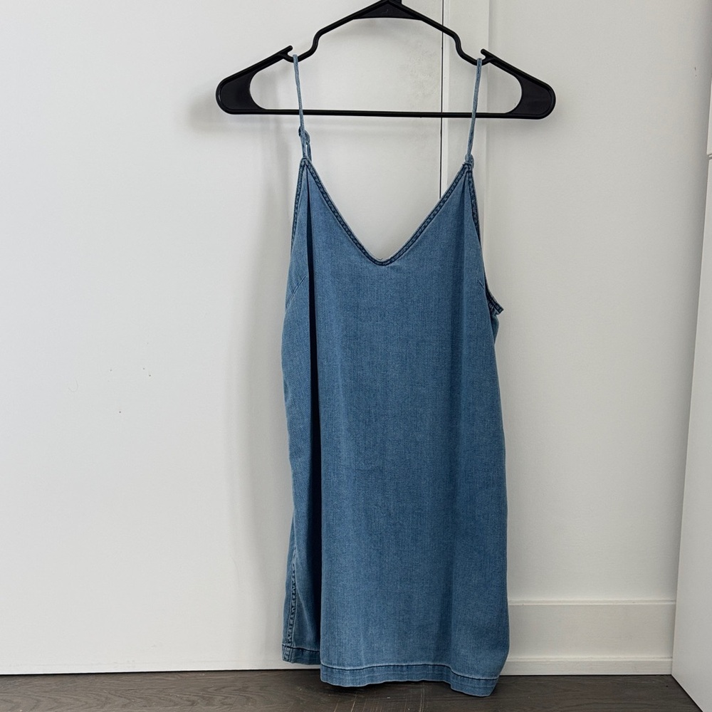 Denim V-Neck Slip Mini Dress with Adjustable Straps – XS